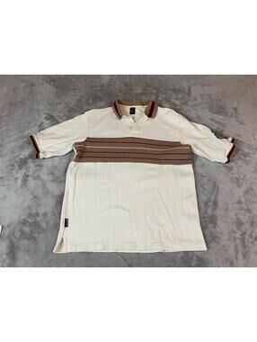 VTG Sean John Polo Shirt Mens M Cream w/ Brown Burgundy Stripe Cotton Y2K